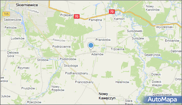 mapa Adamów, Adamów gmina Nowy Kawęczyn na mapie Targeo
